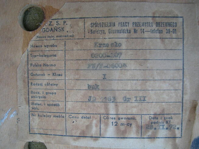 Tapicerowane krzesła drewniane typ 0200 - 207 Kwidzyń PRL