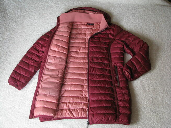 Płaszczyk pikowany, kurtka damska bordowa z kapturem rozm 40