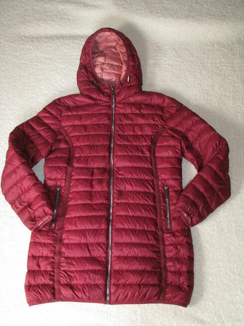 Płaszczyk pikowany, kurtka damska bordowa z kapturem rozm 40