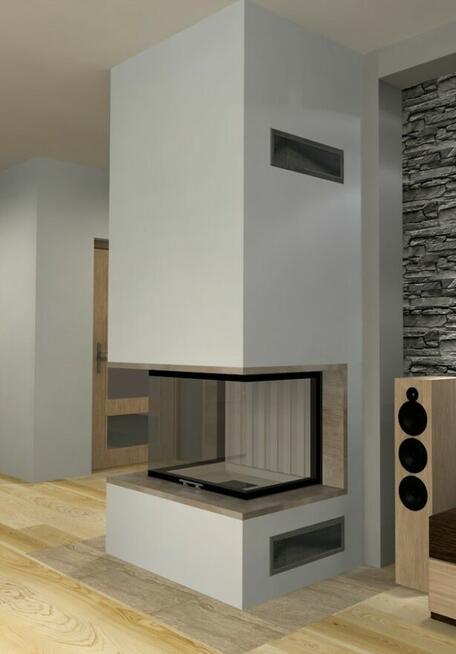 Kominek 3-szybowy z montażem nowoczesna obudowa