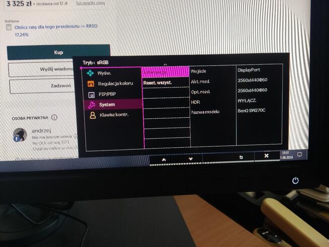 monitor dla fotografa BenQ SW270C (jak nowy)