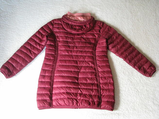 Płaszczyk pikowany, kurtka damska bordowa z kapturem rozm 40