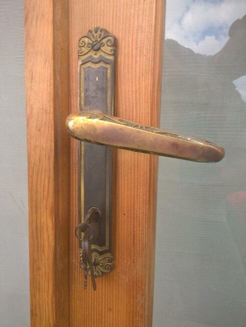 Komplet DRZWI wewn 70x200cm Drewno SOSNA Lakier Okucia Szyby