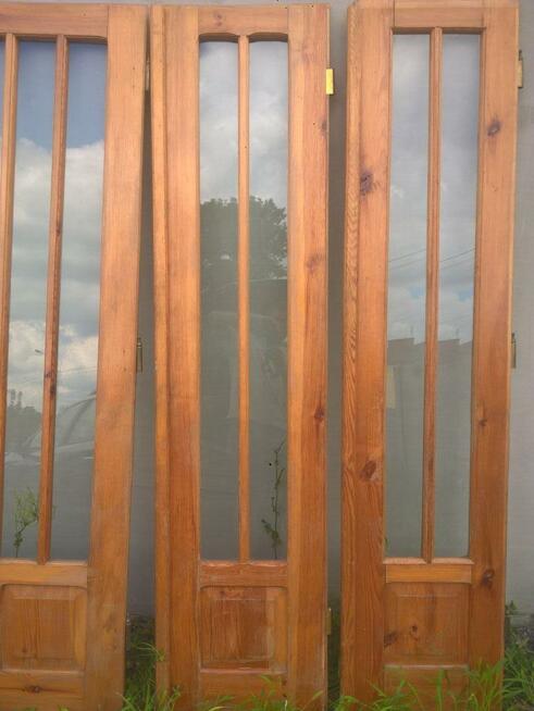 Komplet DRZWI wewn 70x200cm Drewno SOSNA Lakier Okucia Szyby