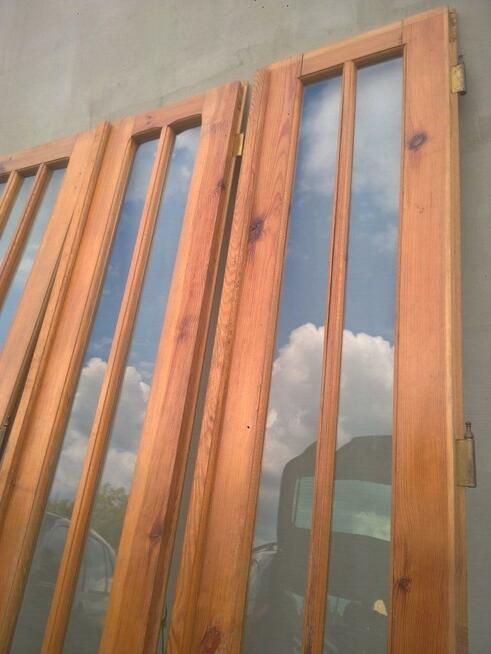 Komplet DRZWI wewn 70x200cm Drewno SOSNA Lakier Okucia Szyby