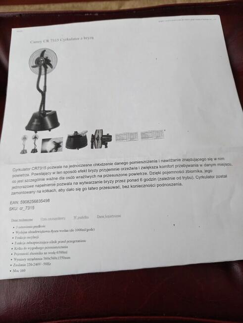 Cyrkulator Camry CR 7315 z bryzą czarny używany. Moc 160