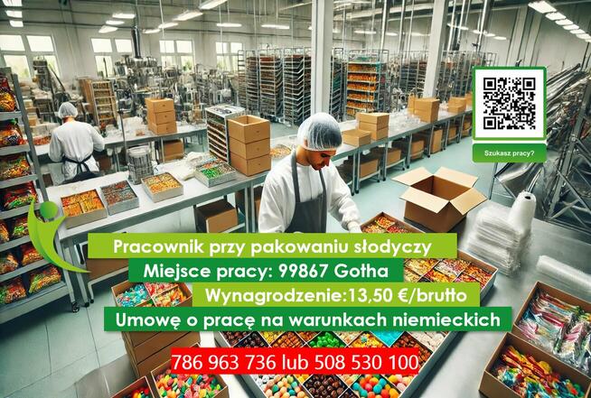 Pracownik przy pakowaniu słodyczy