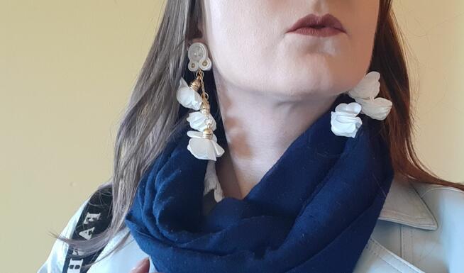 Kolczyki ślubne sutasz Białe kwiaty