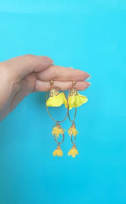 Kolczyki kwiaty Złote sztyfty żółte, biżuteria