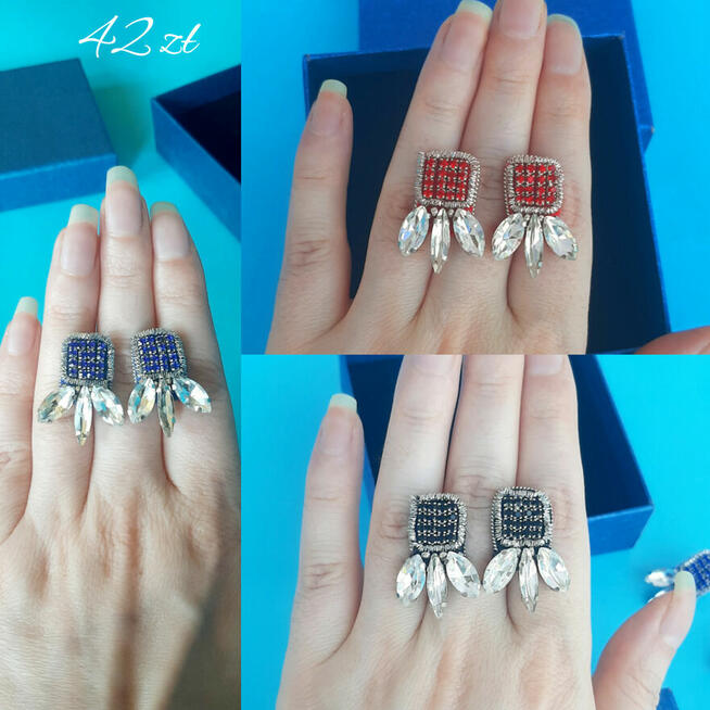Małe kolczyki kryształki niebieskie cyrkonie