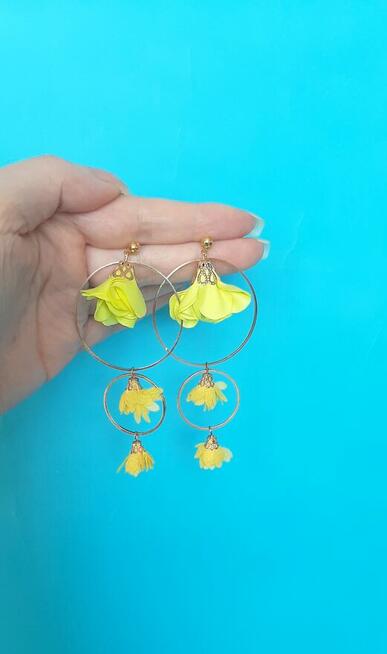 Kolczyki kwiaty Złote sztyfty żółte, biżuteria