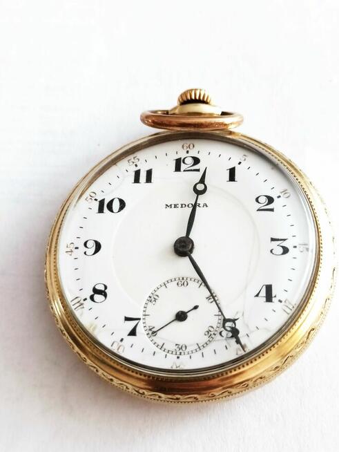 zegarek kieszonkowy złocony marki MEDORA sprawny