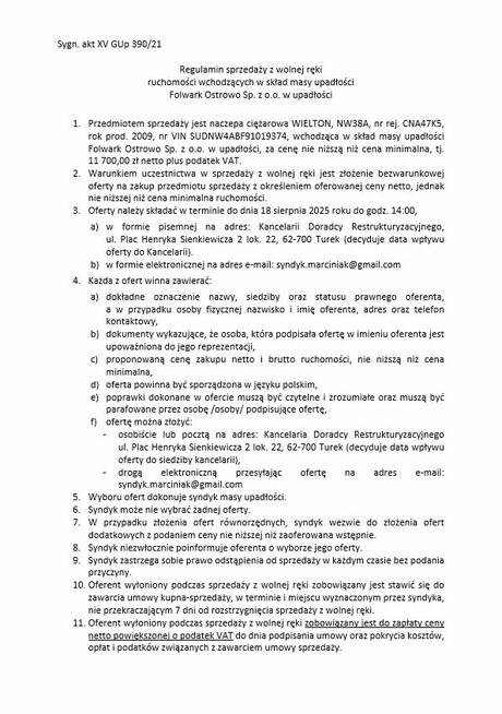 Syndyk sprzeda naczepę ciężarową WIELTON, NW38A, 2009 r.