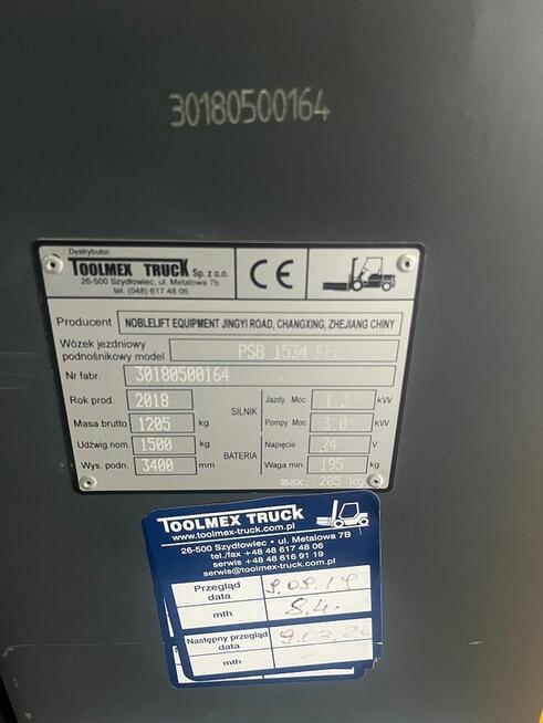 wózek paletowy podnośnikowy elektryczny, NOBLE LIFT PSB1534