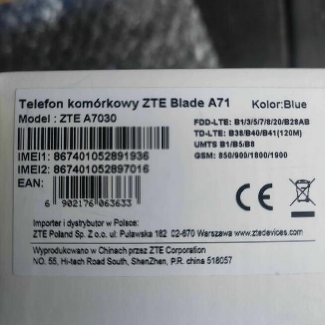 ZTE Blade A71 model ZAT A 7300 RAM-3GB Pamięć wbudowana-64GB