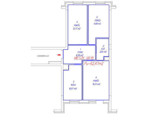 Przestronne mieszkanie w stanie deweloperskim 62m2
