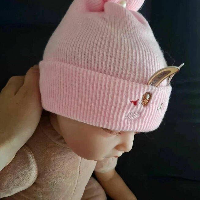 Czapeczka niemowlęca króliczek | pudrowy róż | 100% bawełna