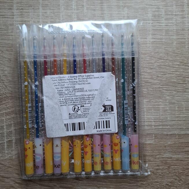 Zestaw 12 brokatowych długopisów żelowych – nowy, bez metki