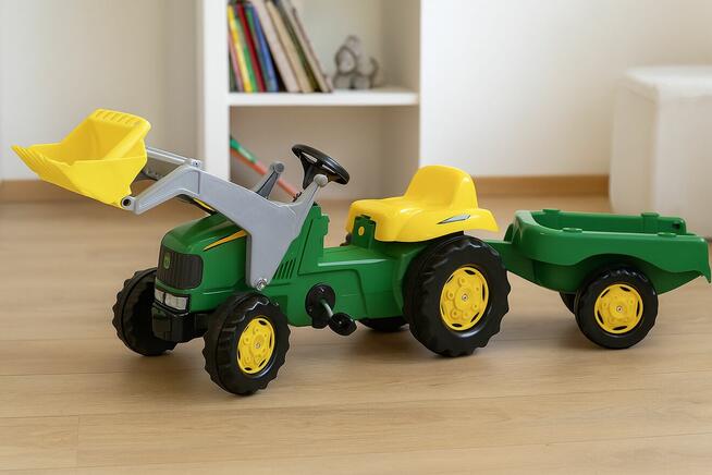 Ciągnik Rolly Toys z napędem na pedały, przyczepą i ładowacz