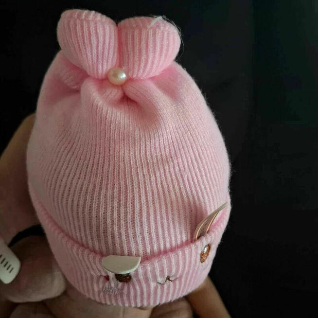 Czapeczka niemowlęca króliczek | pudrowy róż | 100% bawełna