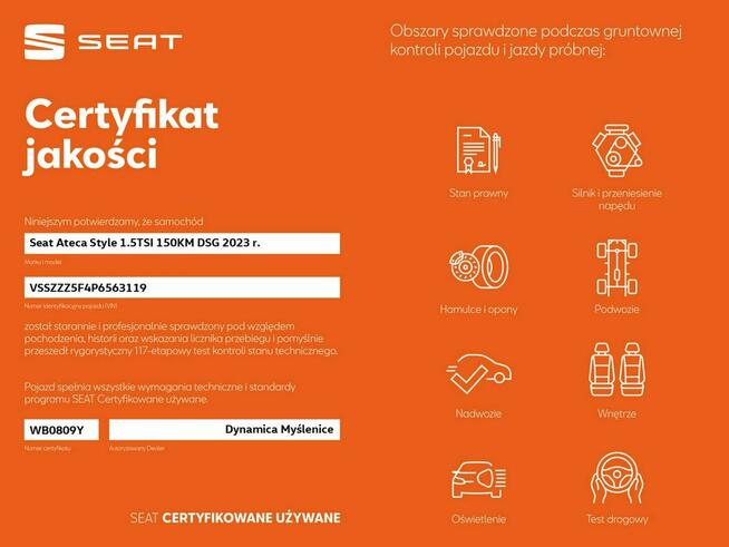 Seat Ateca Style 1.5TSI 150KM DSG 2023 r., salon PL, I właściciel, f-a VAT