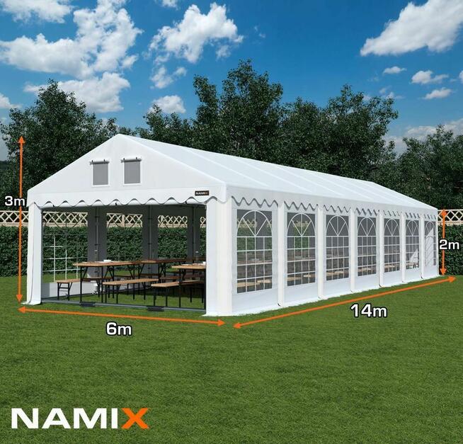 Namiot ROYAL 6x14 ogrodowy imprezowy garaż wzmocniony PVC 56