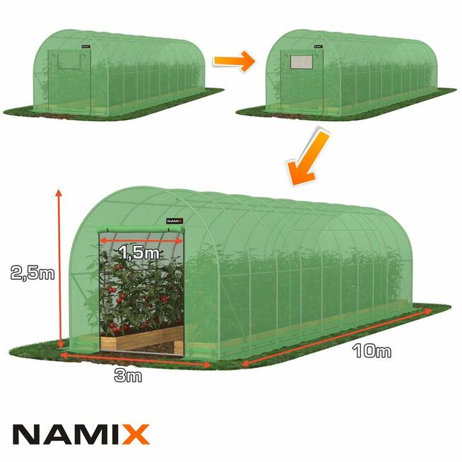 WYPRZEDAŻ Tunel foliowy szklarnia 3x10 m 30m² wysokość 2,5m