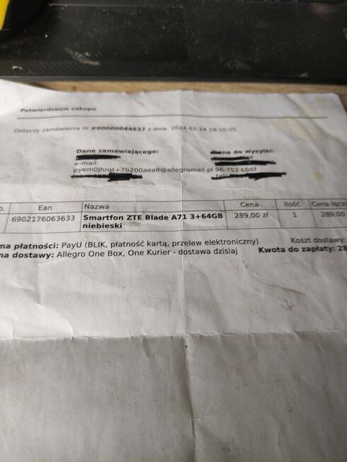 ZTE Blade A71 model ZAT A 7300 RAM-3GB Pamięć wbudowana-64GB