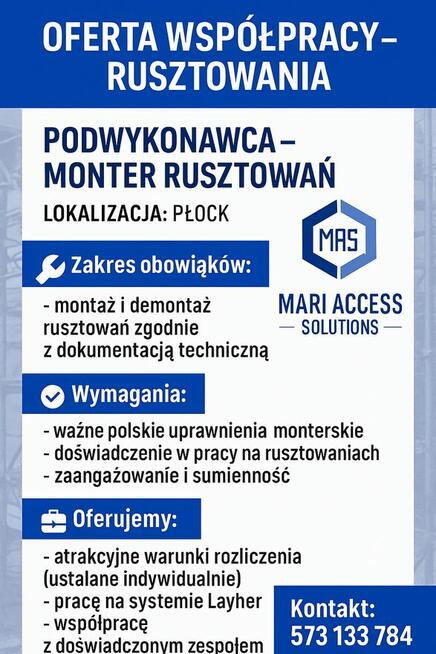 Podwykonawcy - montaż rusztowań