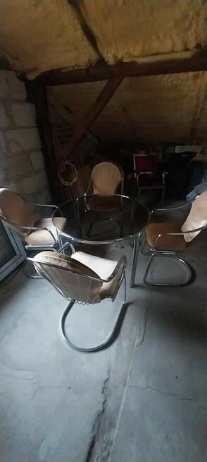 stół , krzesła stal nierdzewna , szkło