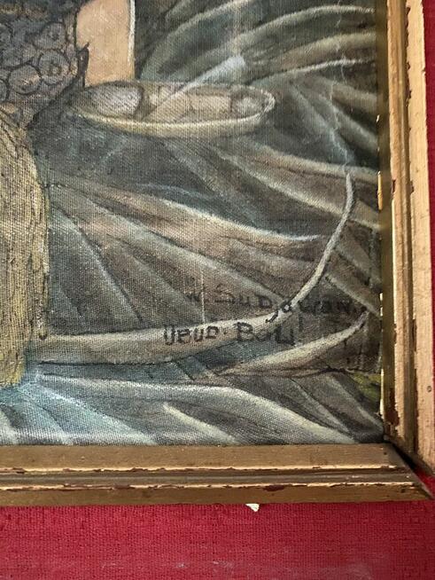 Sztukowa ludowa Indonezji, obraz na tkaninie, sygnowany