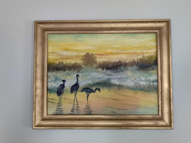 Czaple nad wodą olej na płótnie autorski 30/40