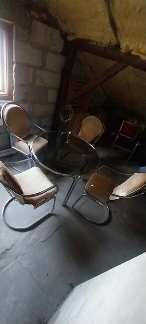 stół , krzesła stal nierdzewna , szkło