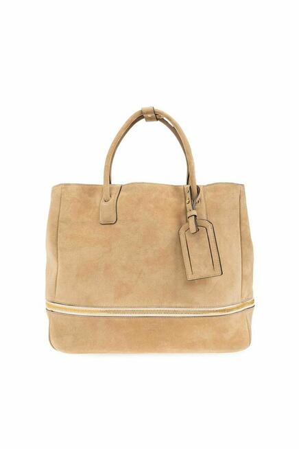 Beżowa skórzana torba typu shopper