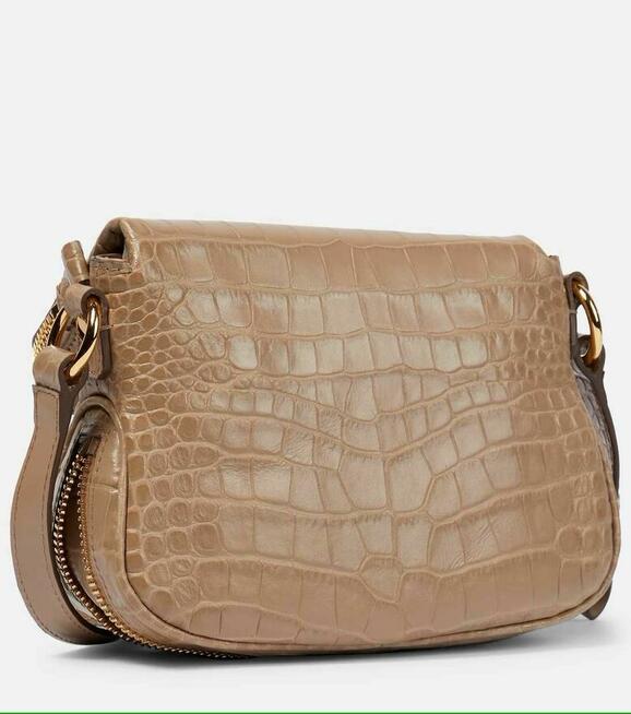 Mini skórzana torba na ramię z efektem krokodylej skóry