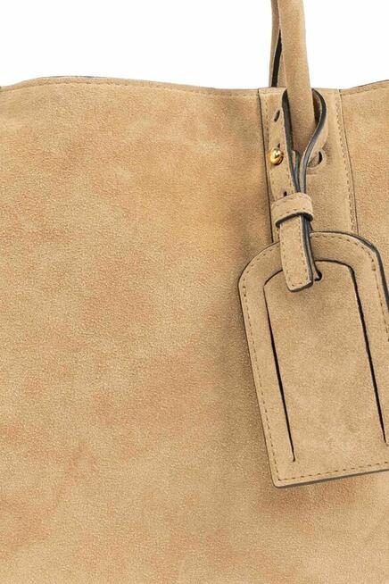 Beżowa skórzana torba typu shopper