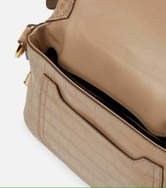 Mini skórzana torba na ramię z efektem krokodylej skóry