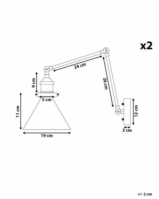 Zestaw 2 lamp ściennych Regulowana Metal Złoty