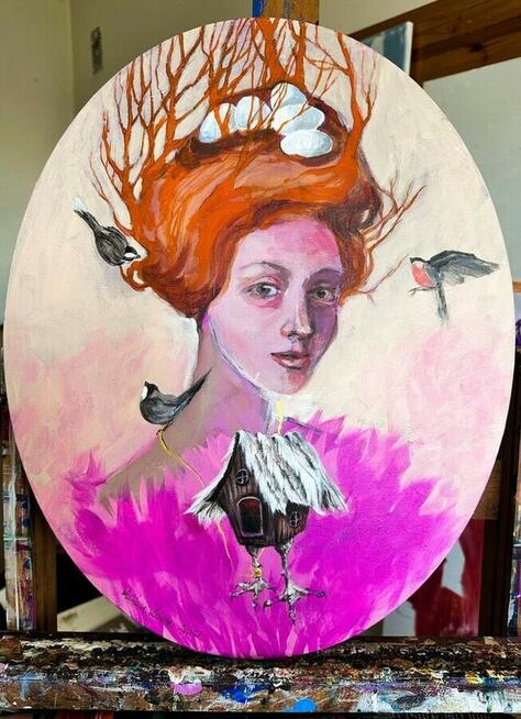 GNIAZDO obraz na owalnym płótnie - wyjątkowy portret