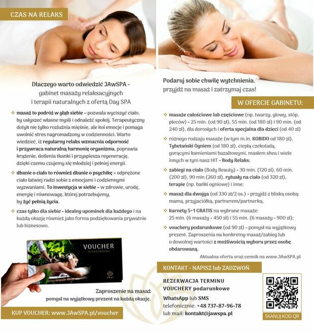 Masaże relaksacyjne, rytuały, terapie - strefa relaksu