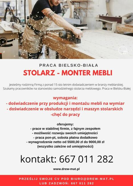 PRACA DLA STOLARZA - meble na wymiar