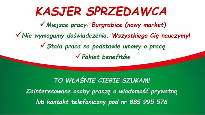 Kasjer Sprzedawca Market Dino w Burgrabicach