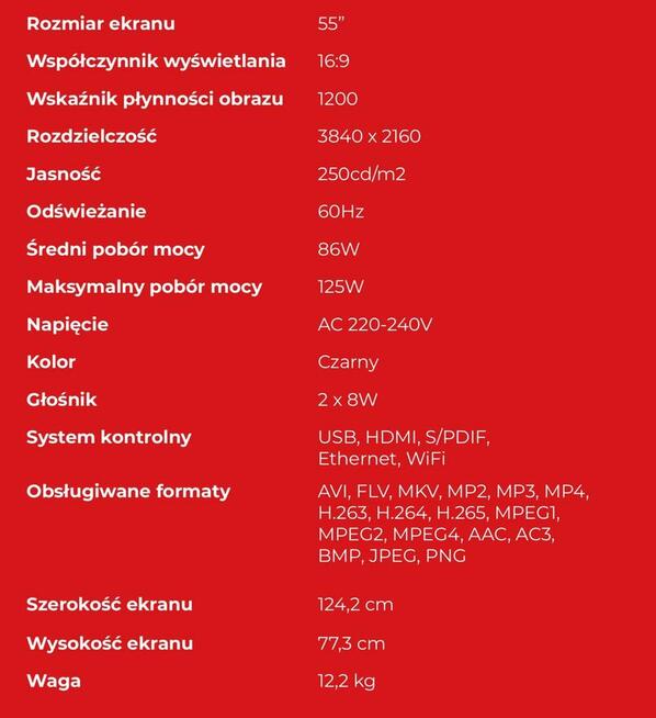 Wynajem telewizorów 75 i 55 cali na statywach