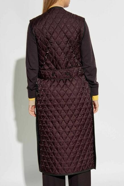 Fioletowa Długa ocieplana kamizelka ze skórzanym przodem