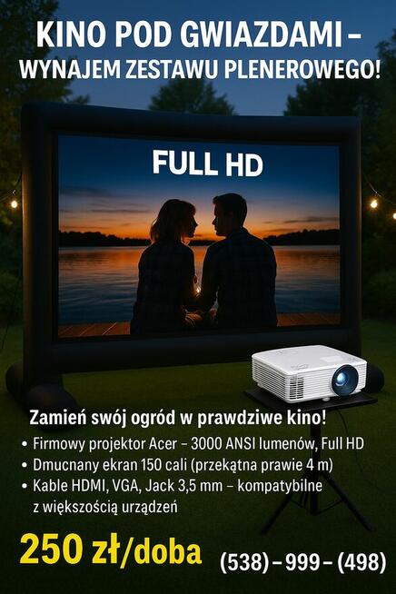 Kino plenerowe 150cali - projektor i ekran na Twoją imprezę