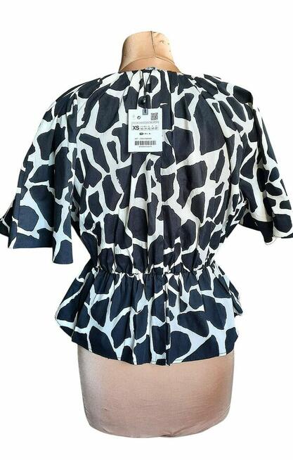 Bluzka z baskinką ZARA boho oversize – wzór żyrafa, XS