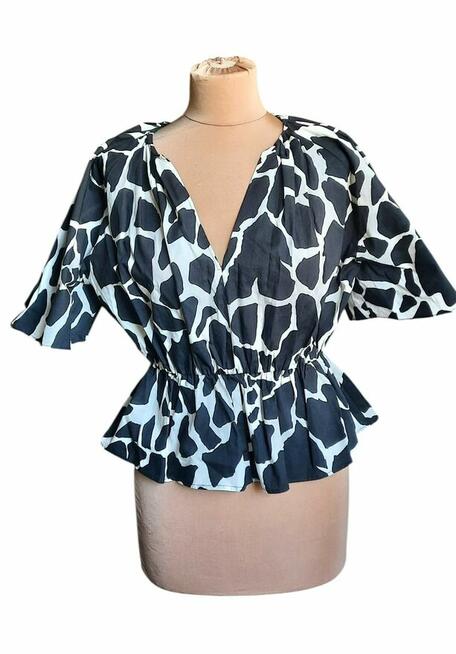 Bluzka z baskinką ZARA boho oversize – wzór żyrafa, XS