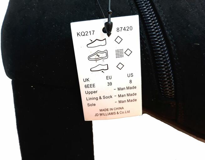 39 Botki damskie czarne na klocku 6cm stopa 25cm