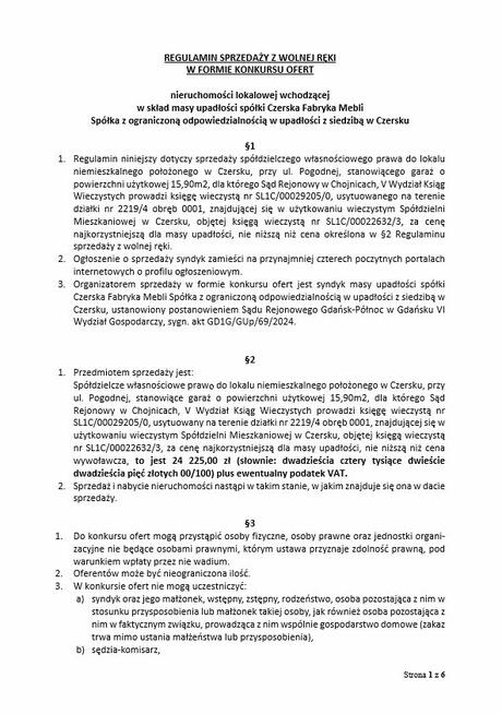 Syndyk sprzeda garaż spółdzielczy własnościowy, Czersk