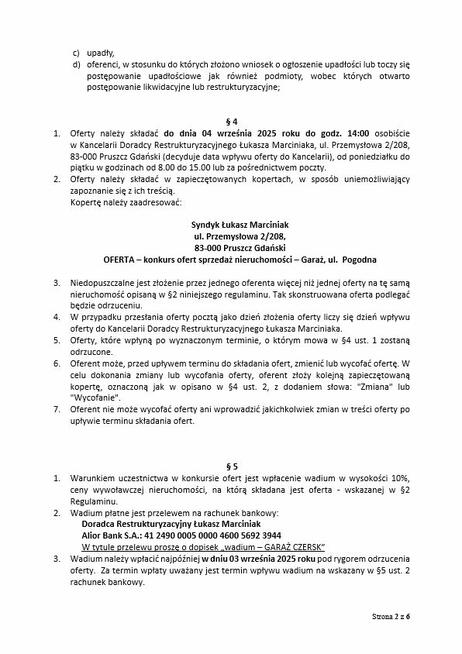 Syndyk sprzeda garaż spółdzielczy własnościowy, Czersk